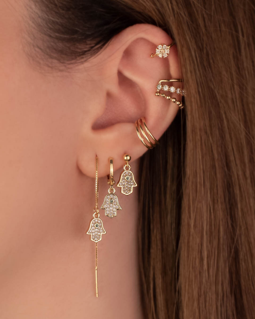 Dealla Hamsa White Zircon Huggie Earrings