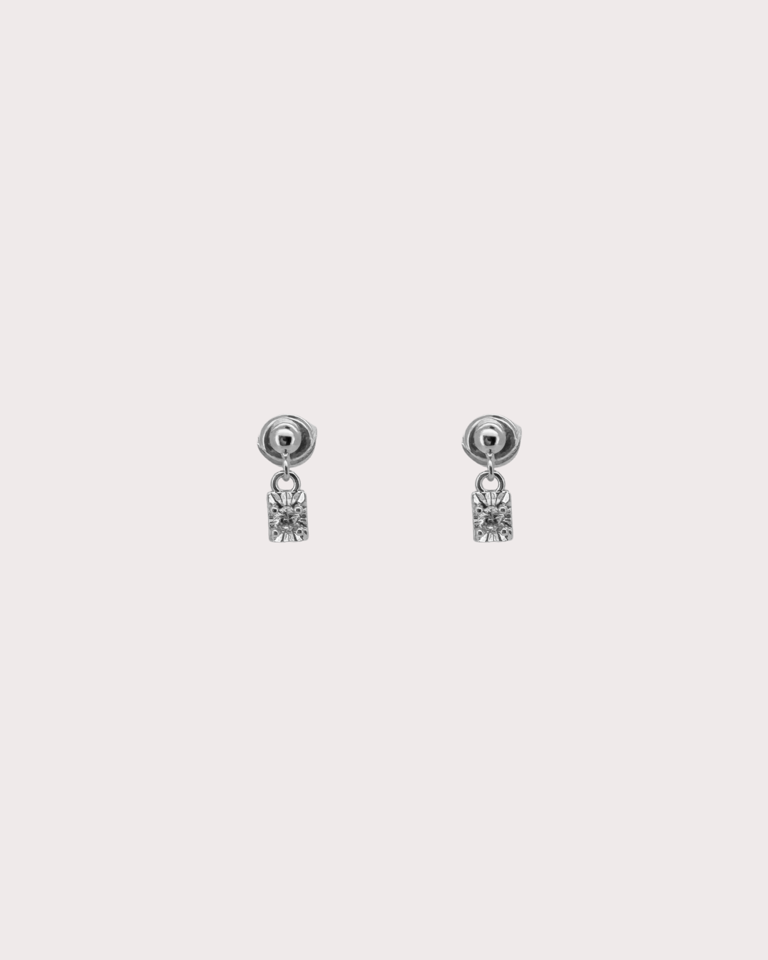 Minnie Carved Rectangle White Zircon Dangle Studs