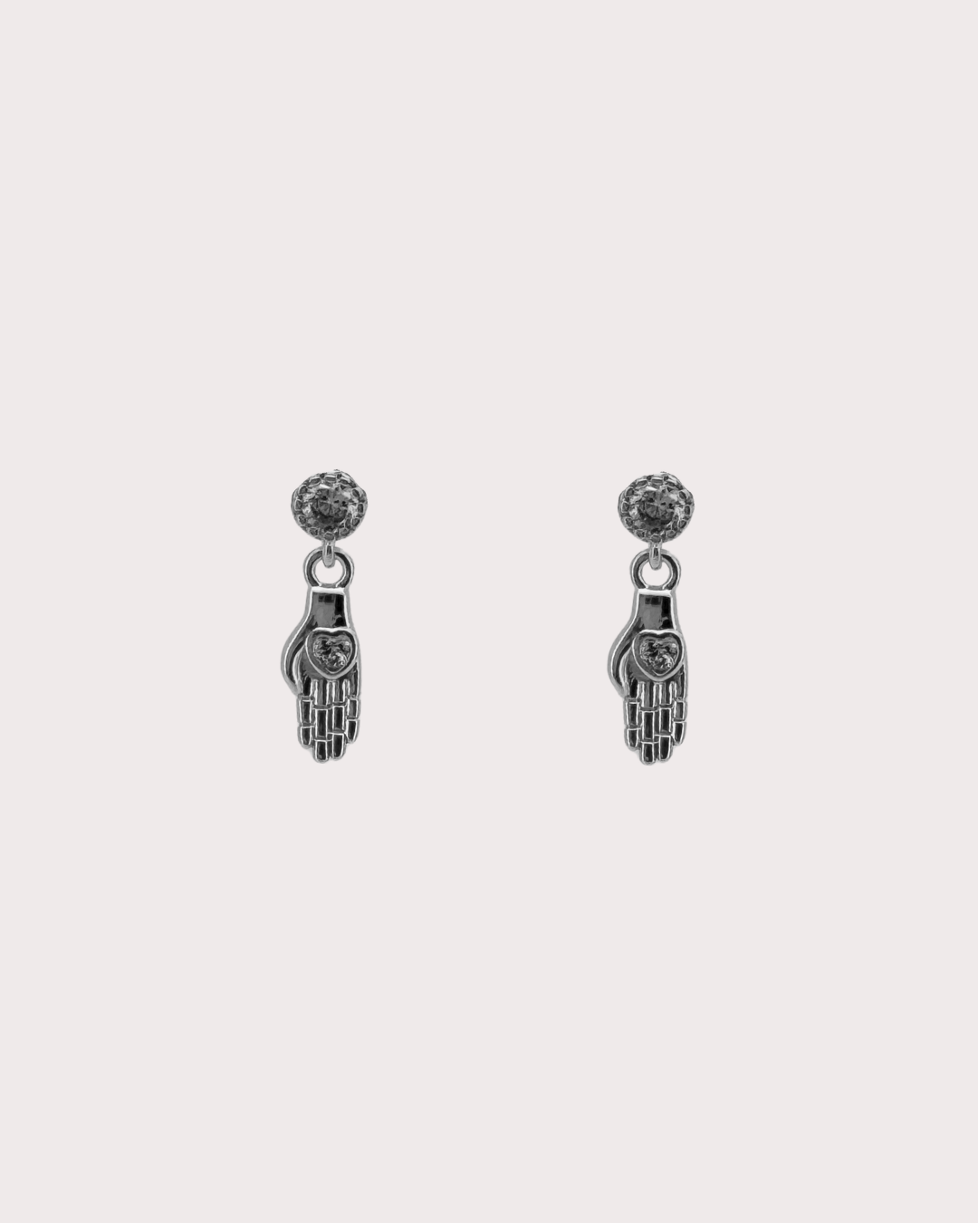 Alexis Hand Heart White Zircon Embellished Dangle Studs
