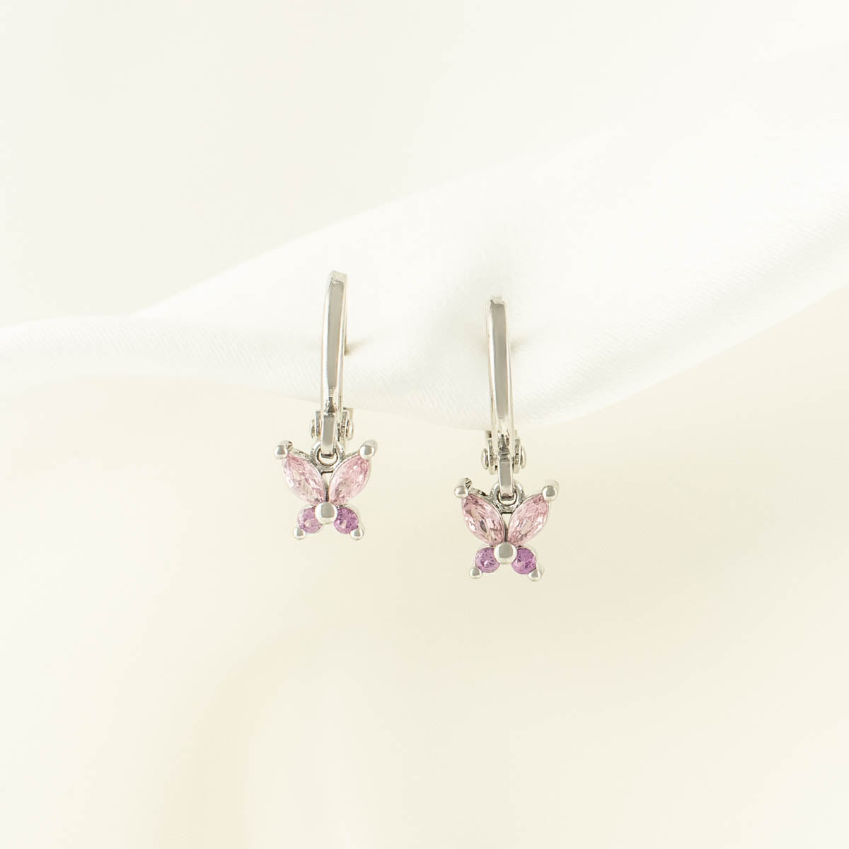Sallie Pink Zircon Butterfly Huggie Earrings