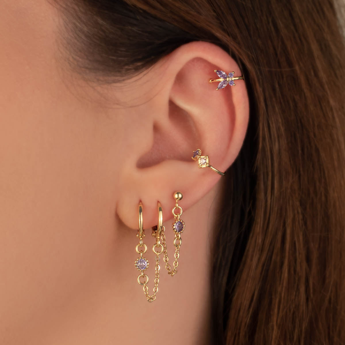 Violette Purple Zircon Chain Studs