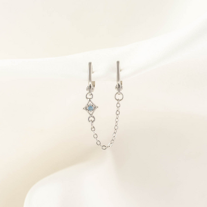 Glaucous Blue Moonstone Huggie Chain Earrings