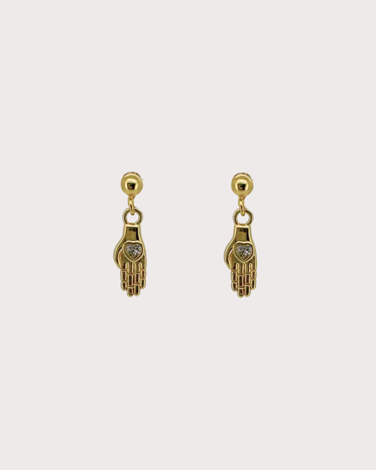 Alexis Hand Heart White Zircon Dangle Studs