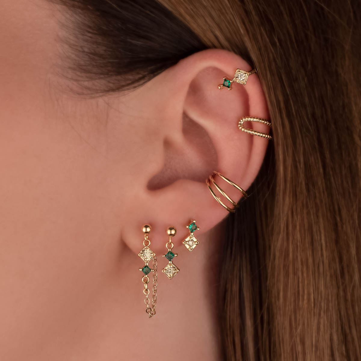 Hazel Emerald Earrings Set - Gold Filled