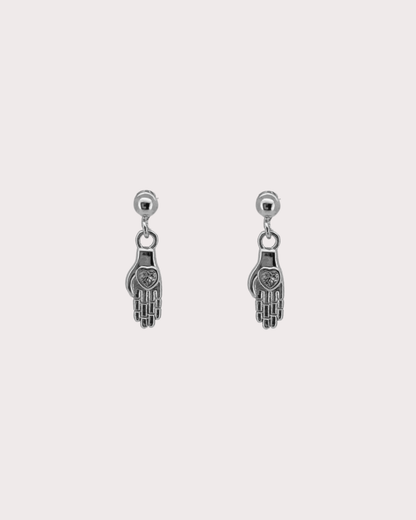Alexis Hand Heart White Zircon Dangle Studs