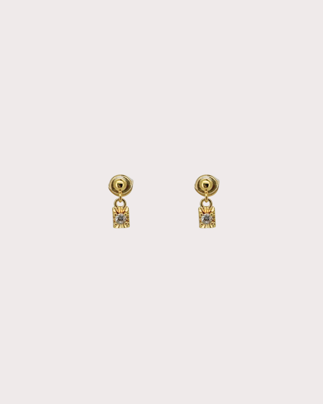 Minnie Carved Rectangle White Zircon Dangle Studs