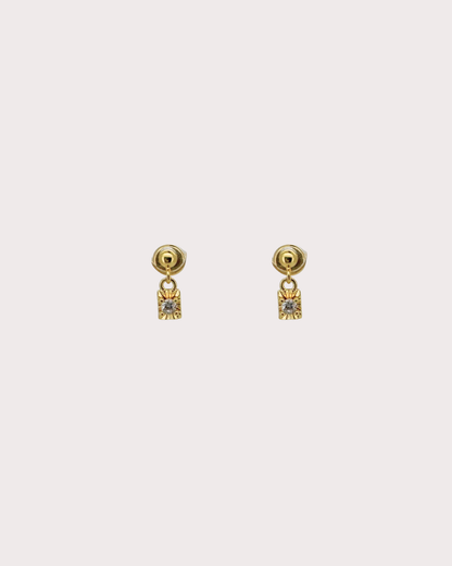 Minnie Carved Rectangle White Zircon Dangle Studs