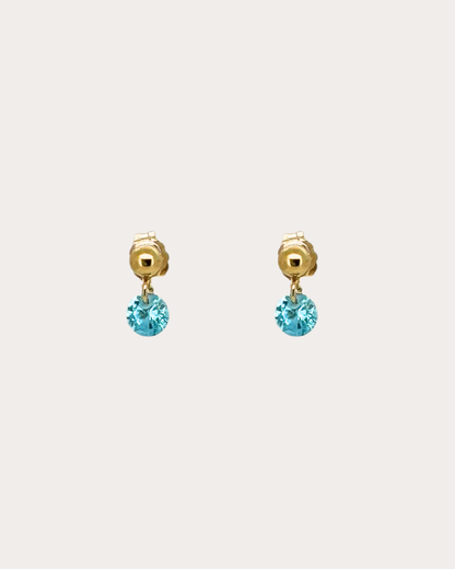 Circle Aquamarine Gemstone Dangle Studs