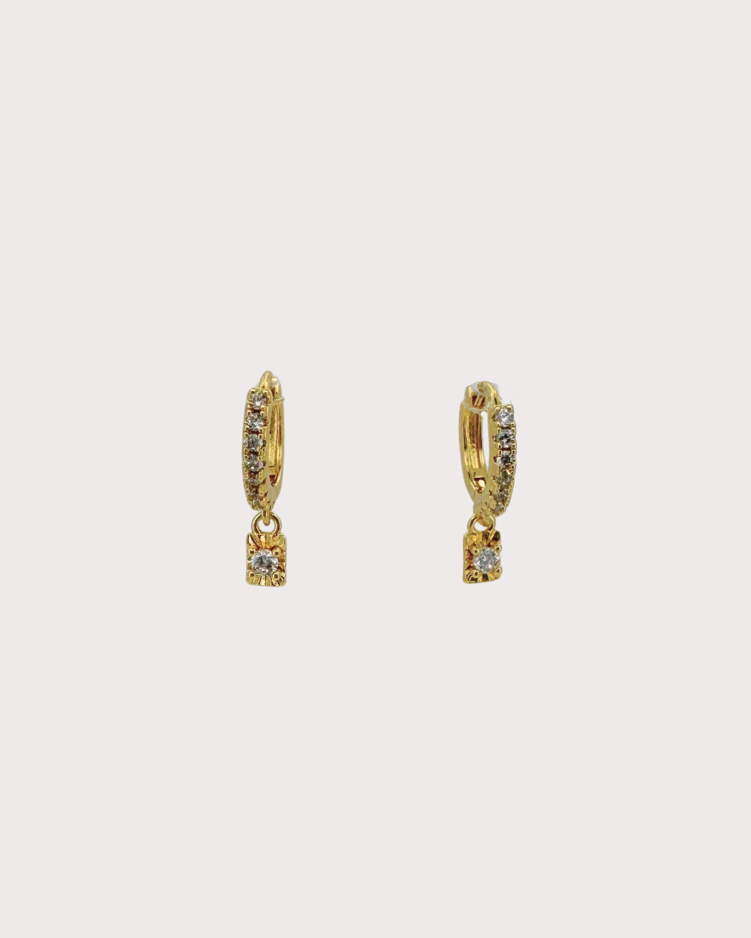Minnie Carved Rectangle White Zircon Embellished Hoops