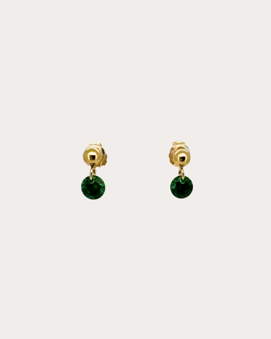 Circle Emerald Gemstone Dangle Studs
