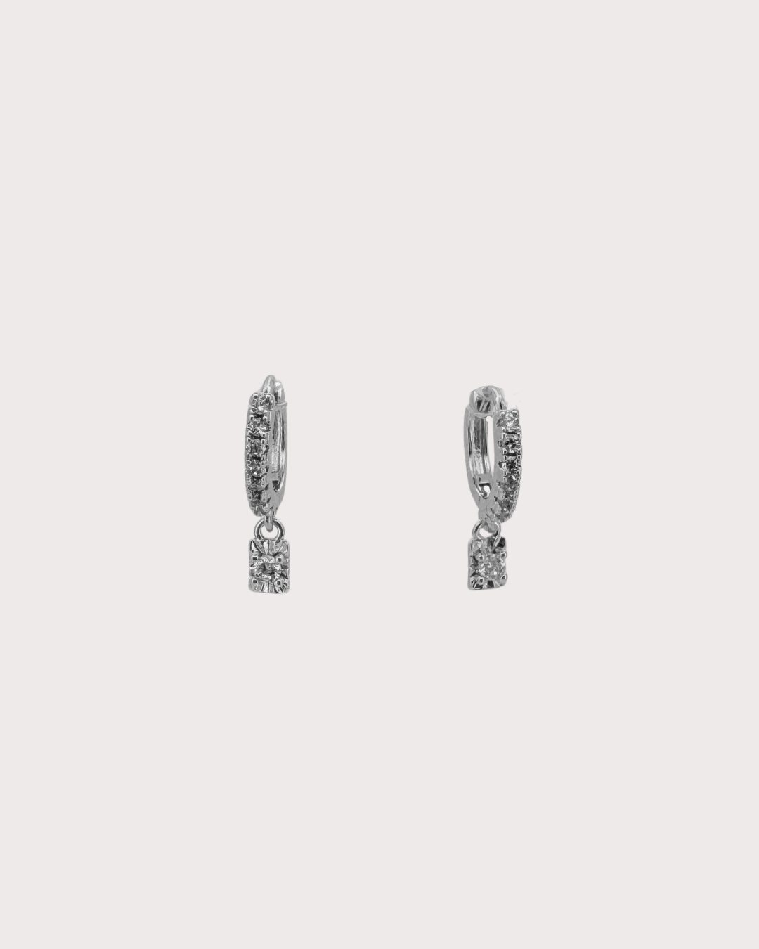 Minnie Carved Rectangle White Zircon Embellished Hoops
