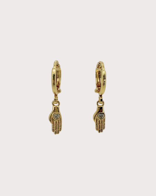 Alexis Hand Heart White Zircon Huggie Earrings
