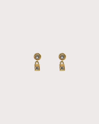 Minnie Carved Rectangle White Zircon Embellished Dangle Studs