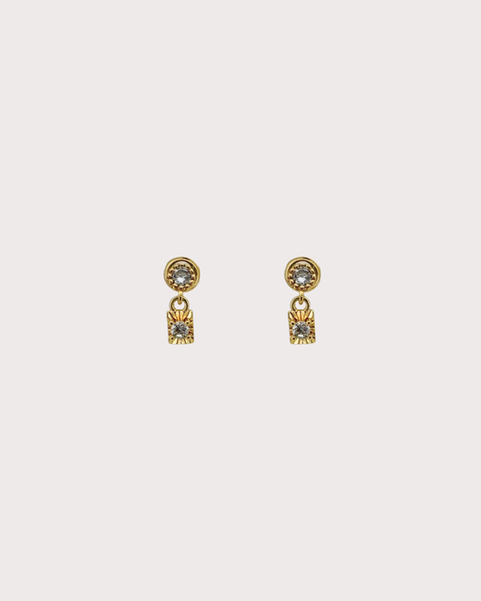 Minnie Carved Rectangle White Zircon Embellished Dangle Studs