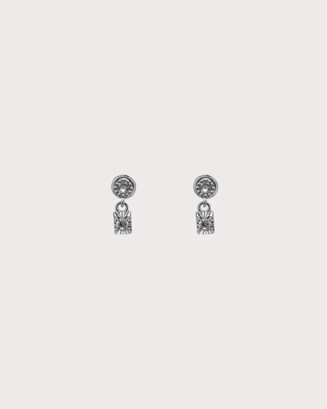 Minnie Carved Rectangle White Zircon Embellished Dangle Studs