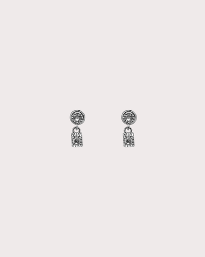 Minnie Carved Rectangle White Zircon Embellished Dangle Studs