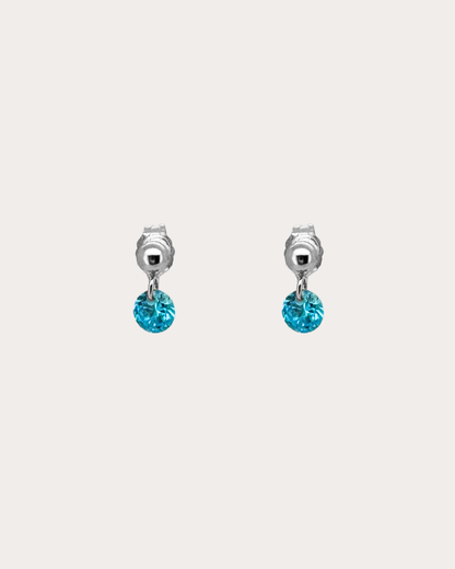 Circle Blue Zircon Gemstone Dangle Studs