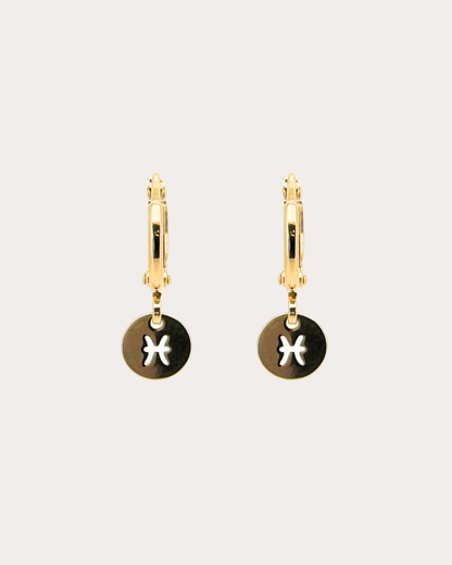Pisces Zodiac Disc Huggie Earrings