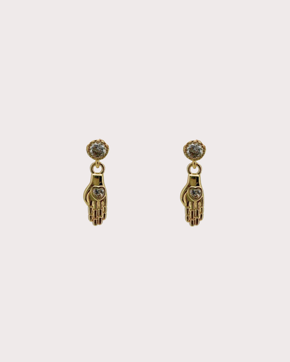 Alexis Hand Heart White Zircon Embellished Dangle Studs