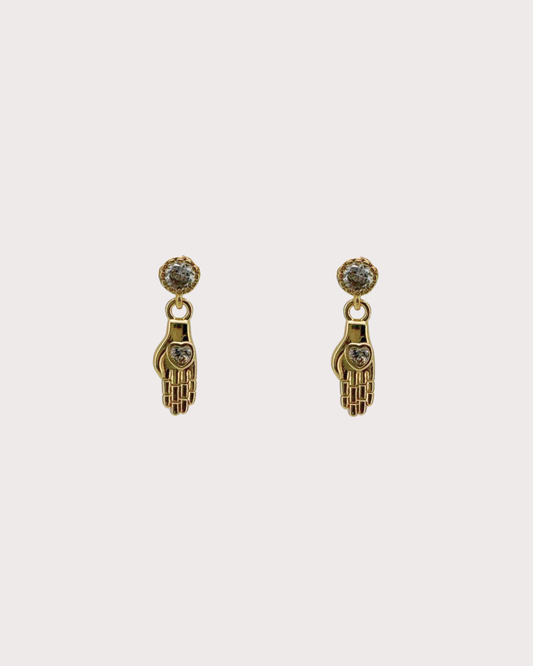Alexis Hand Heart White Zircon Embellished Dangle Studs