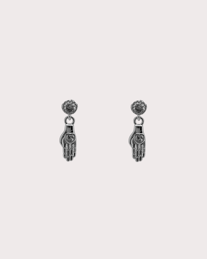 Alexis Hand Heart White Zircon Embellished Dangle Studs