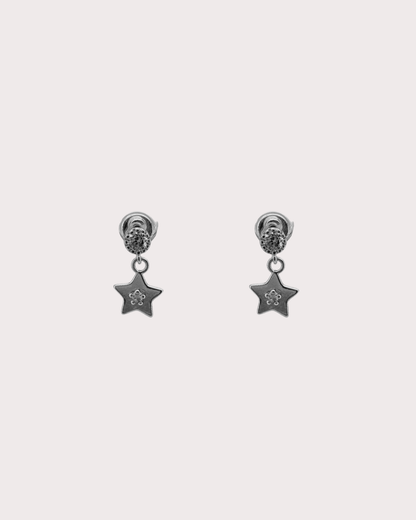 Starry Star White Zircon Embellished Dangle Studs