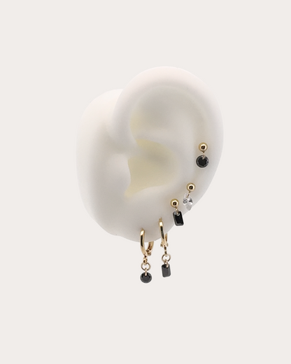 Circle Black Gemstone Dangle Studs