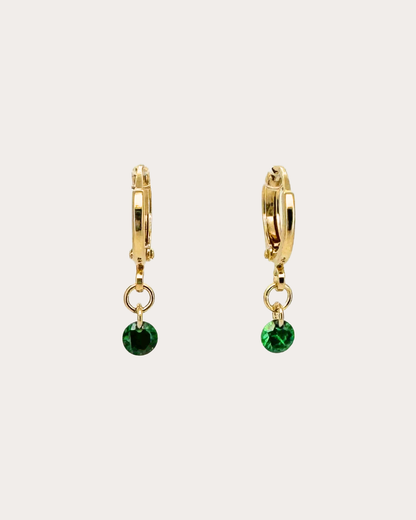 Circle Emerald Gemstone Huggie Earrings