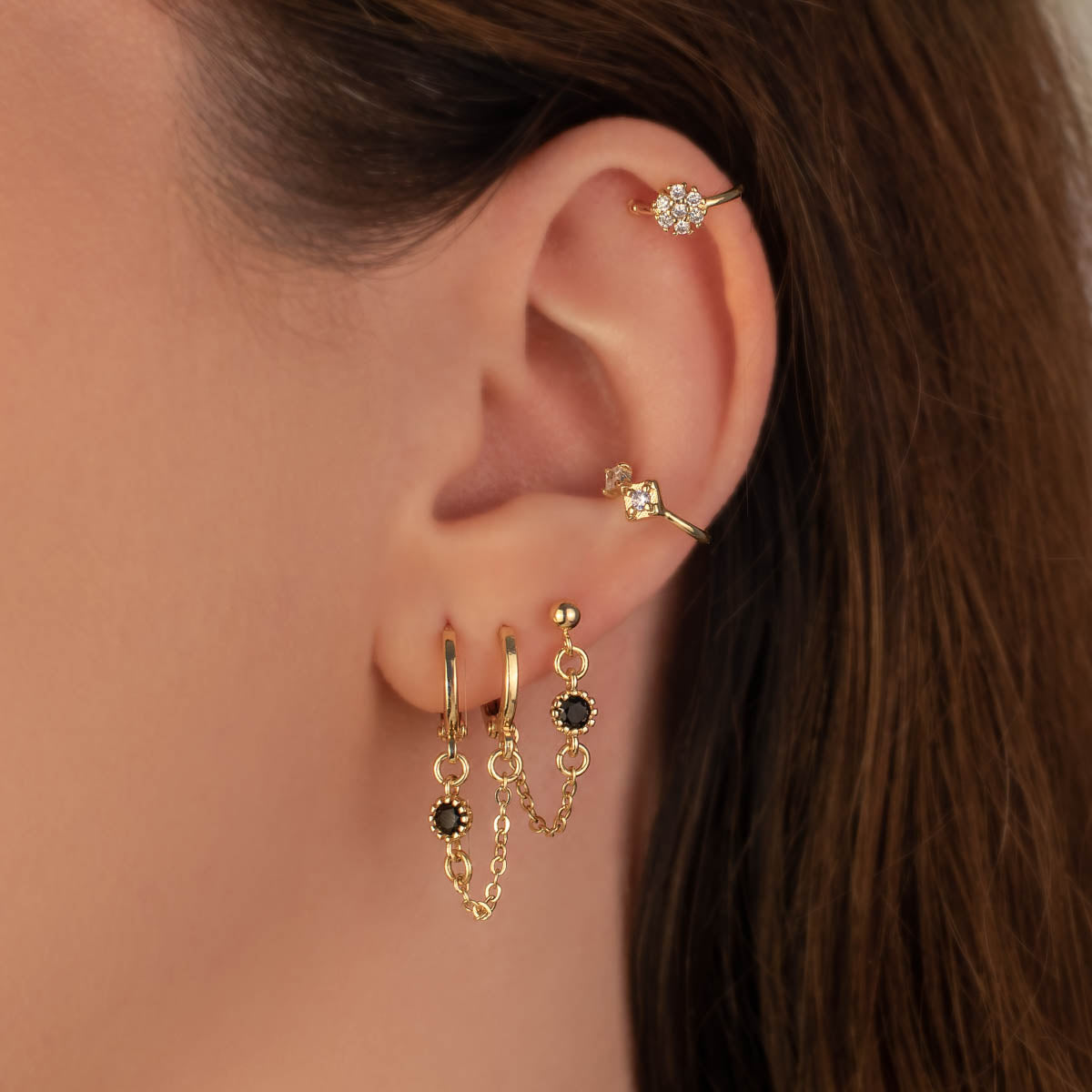 Alexandra Black Zircon Chain Studs