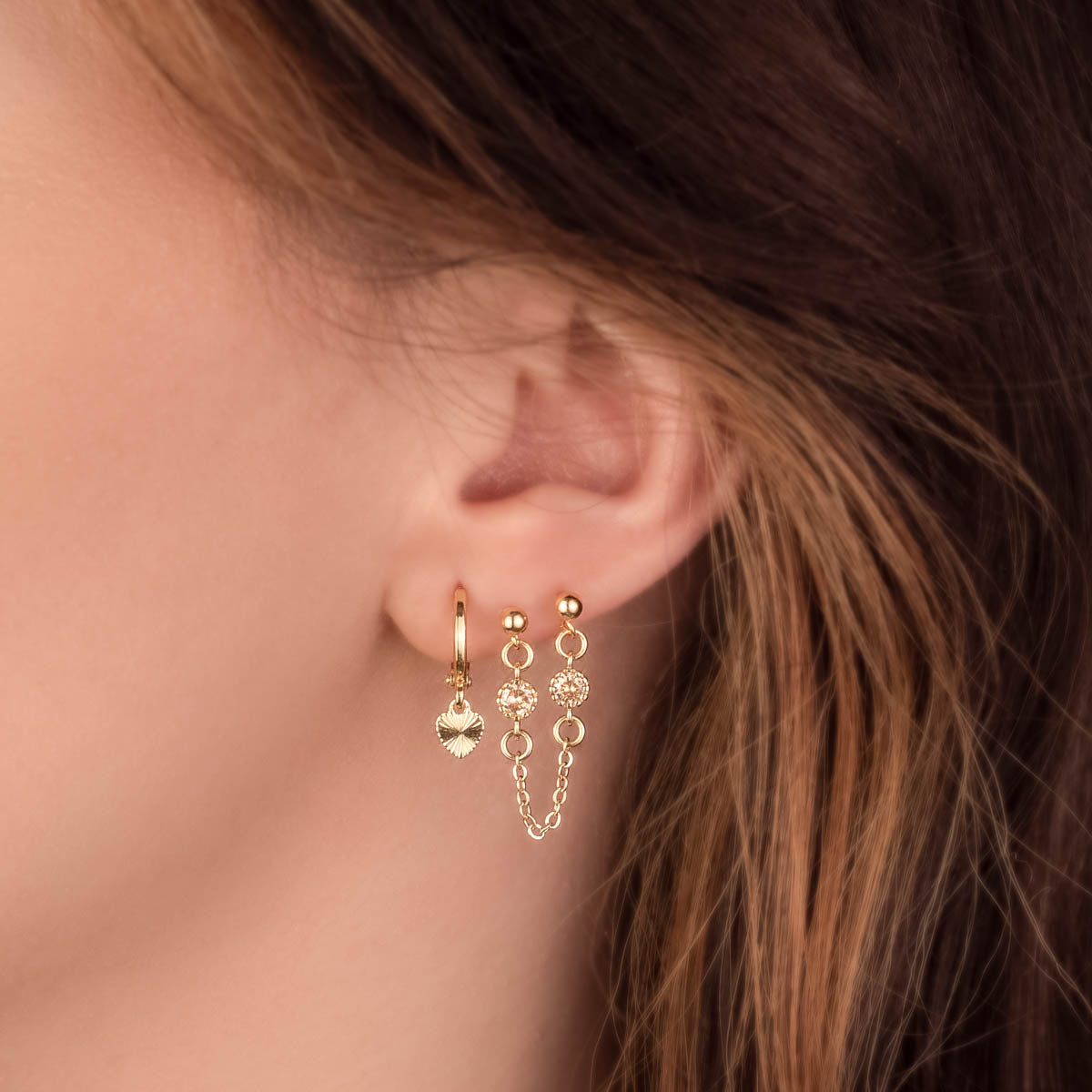 Bijou Champagne Zircon Double Chain Studs