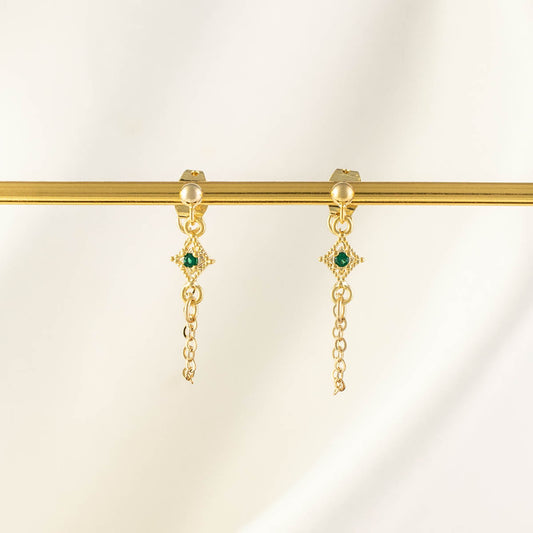 Arwen Emerald Chain Studs