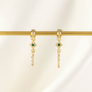 Arwen Diamond Green Zircon Stud Chain Earrings