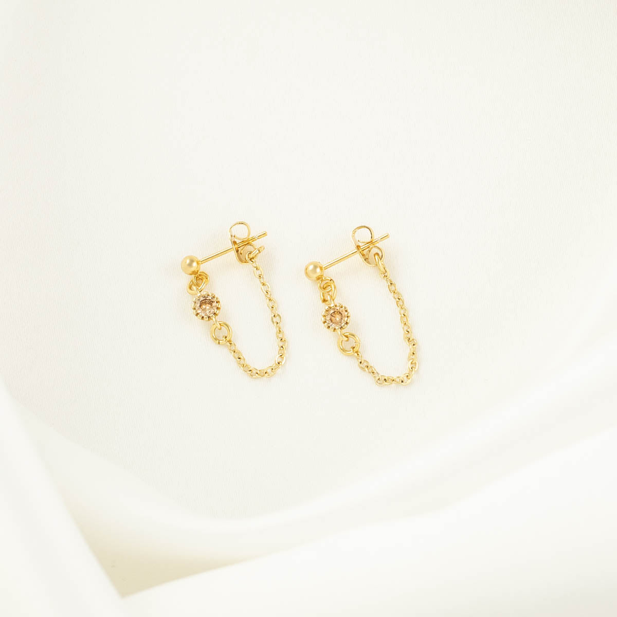 Bijou Champagne Zircon Chain Studs