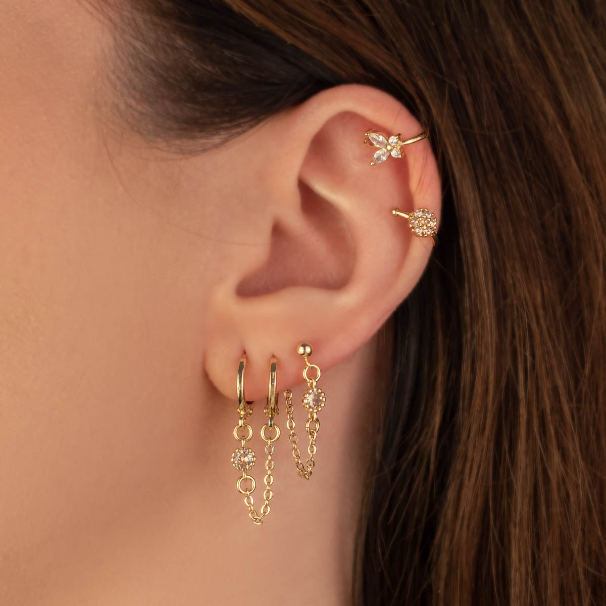 Bijou Champagne Zircon Huggie Chain Earrings