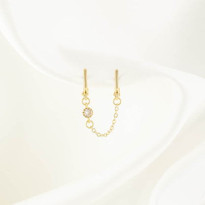 Callista White Zircon Huggie Chain Earrings