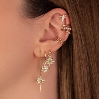 Elaine Heart Sun White Zircon Dangle Studs