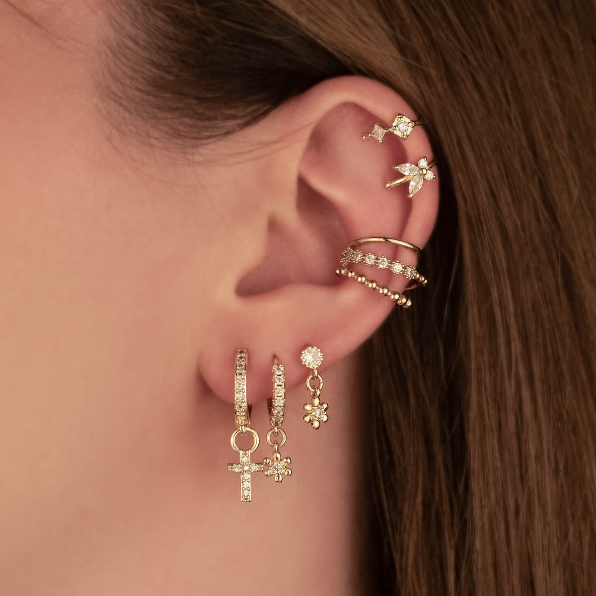 Kalina Flower Diamond Embellished Dangle Studs