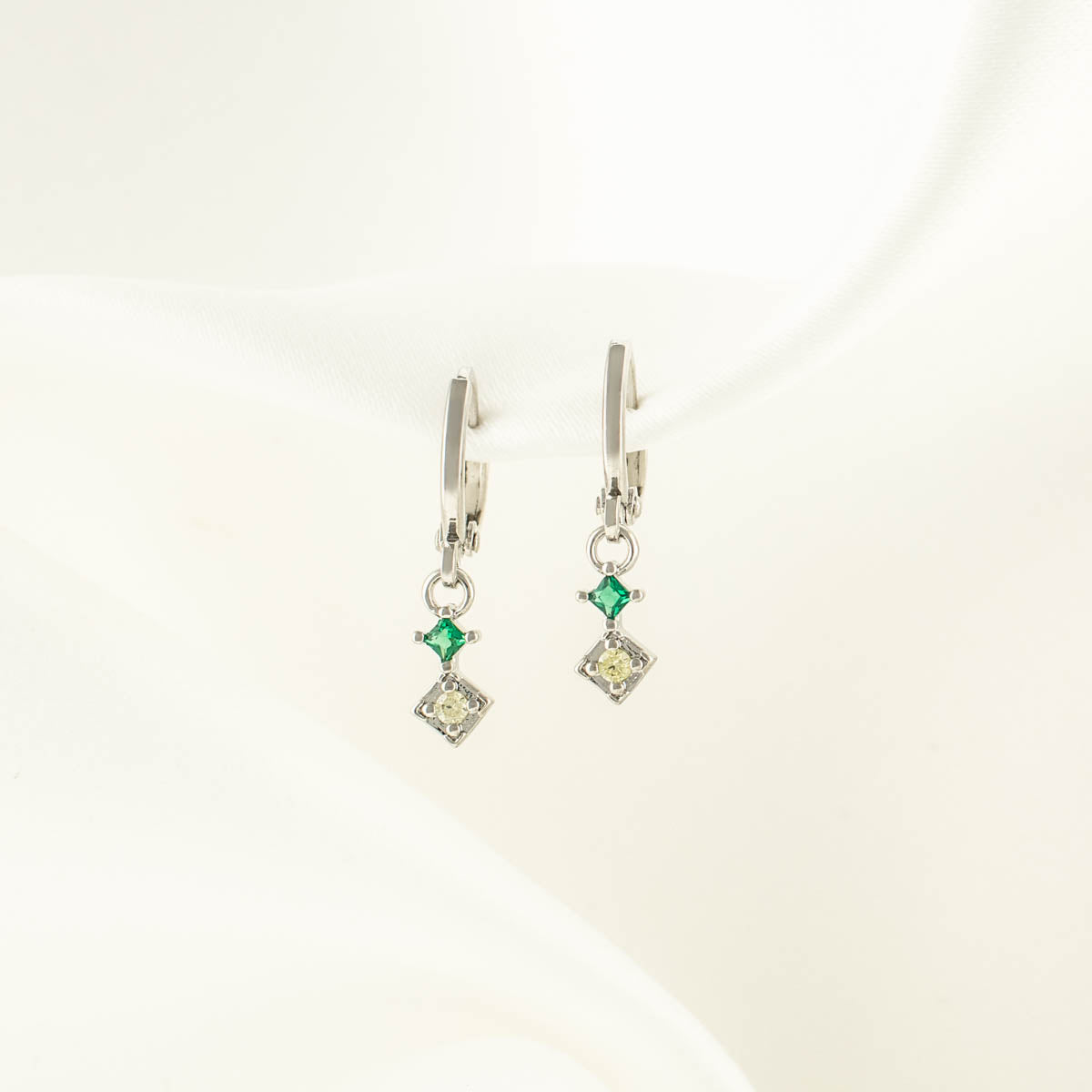 Hazel Green and Yellow Zircon Huggie Earrings