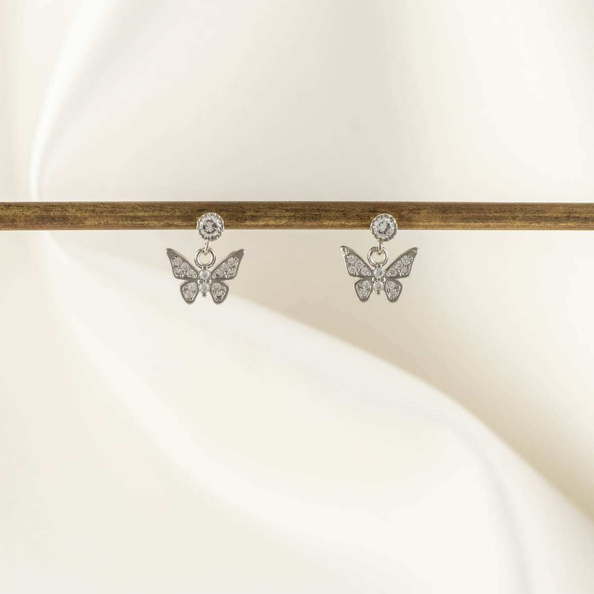 Kimi Butterfly White Zircon Embellished Dangle Studs