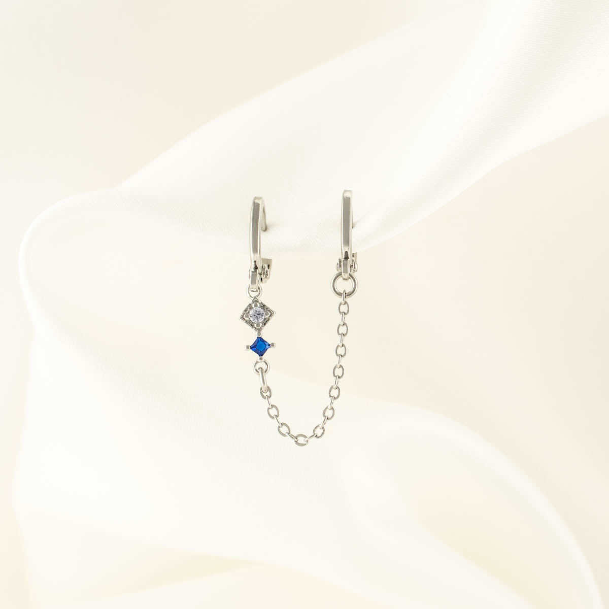 Lana Blue Zircon Huggie Chain Earrings