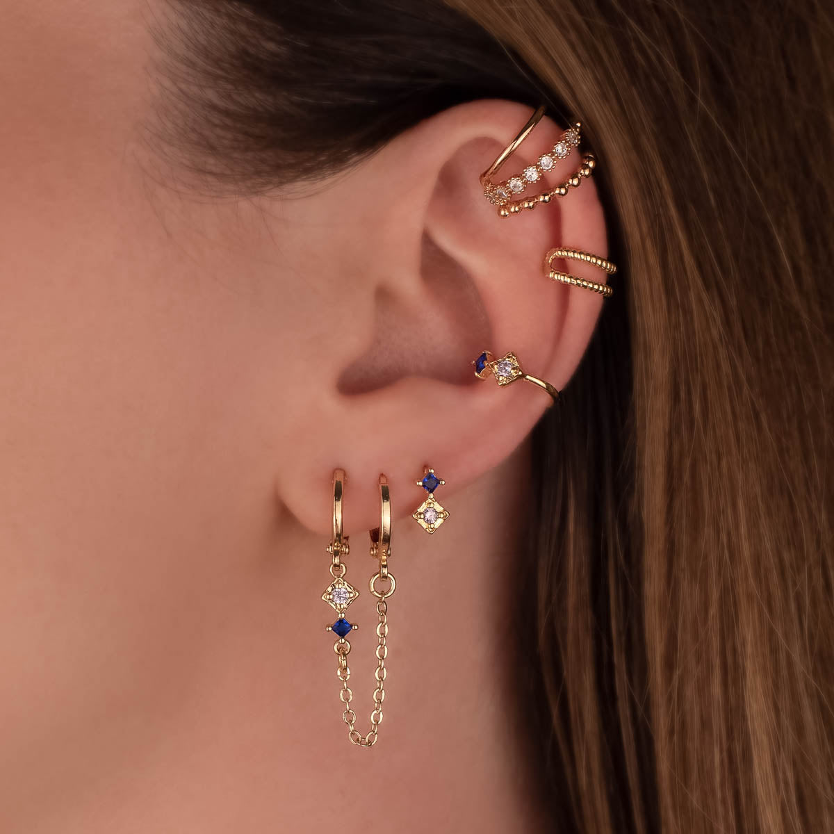 Lana Blue Zircon Huggie Chain Earrings