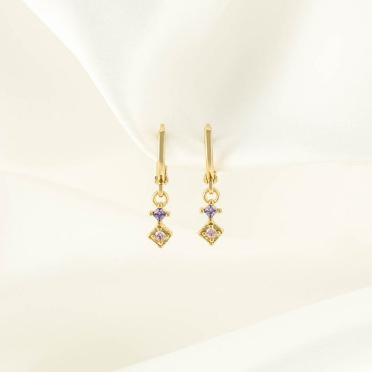 Mabel Pink and Purple Zircon Huggie Earrings