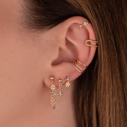 Mabel Pink and Purple Zircon Chain Studs