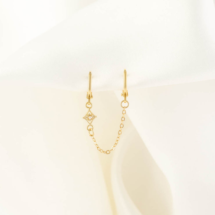 Marin Diamond Pearl Huggie Chain Earring