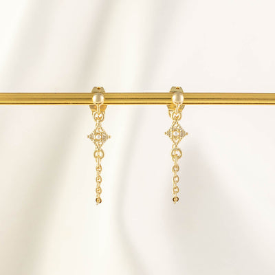 Marin Diamond Pearl Stud Chain Earrings