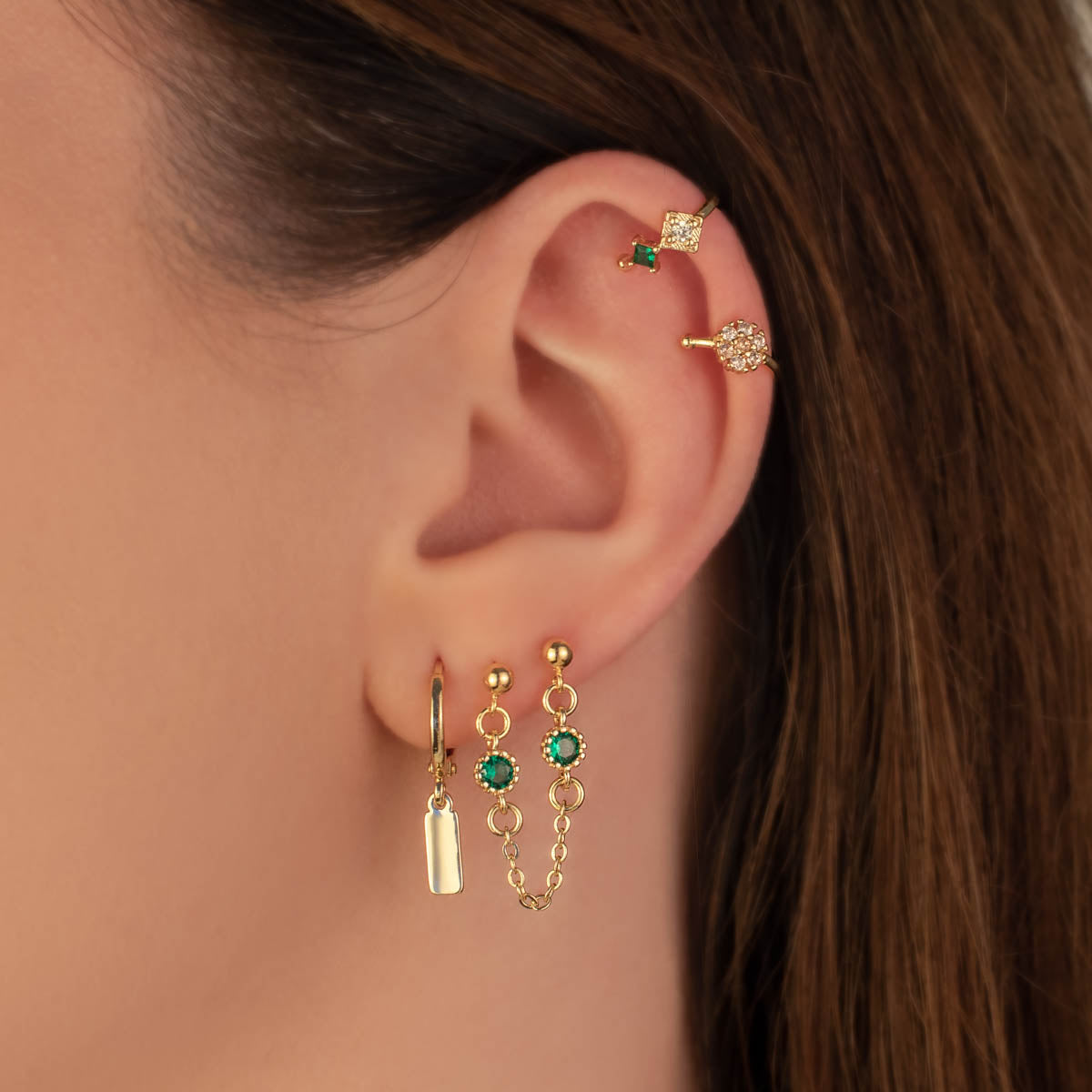 Natalia Green Zircon Double Chain Studs