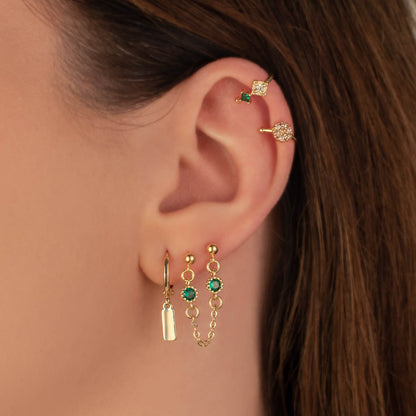 Natalia Green Zircon Double Chain Studs
