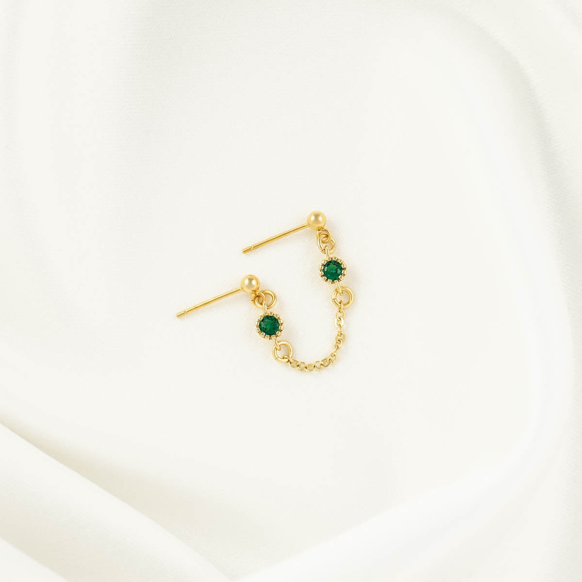 Natalia Green Zircon Double Chain Studs