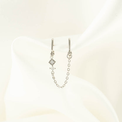 Temperance White Zircon Huggie Chain Earrings