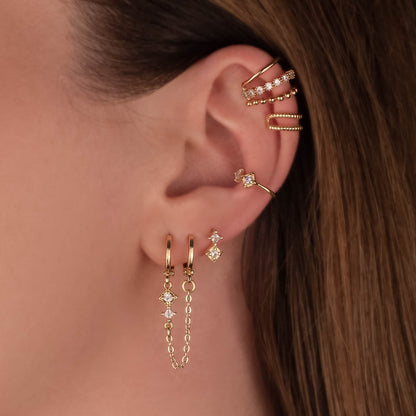Temperance White Zircon Huggie Chain Earrings